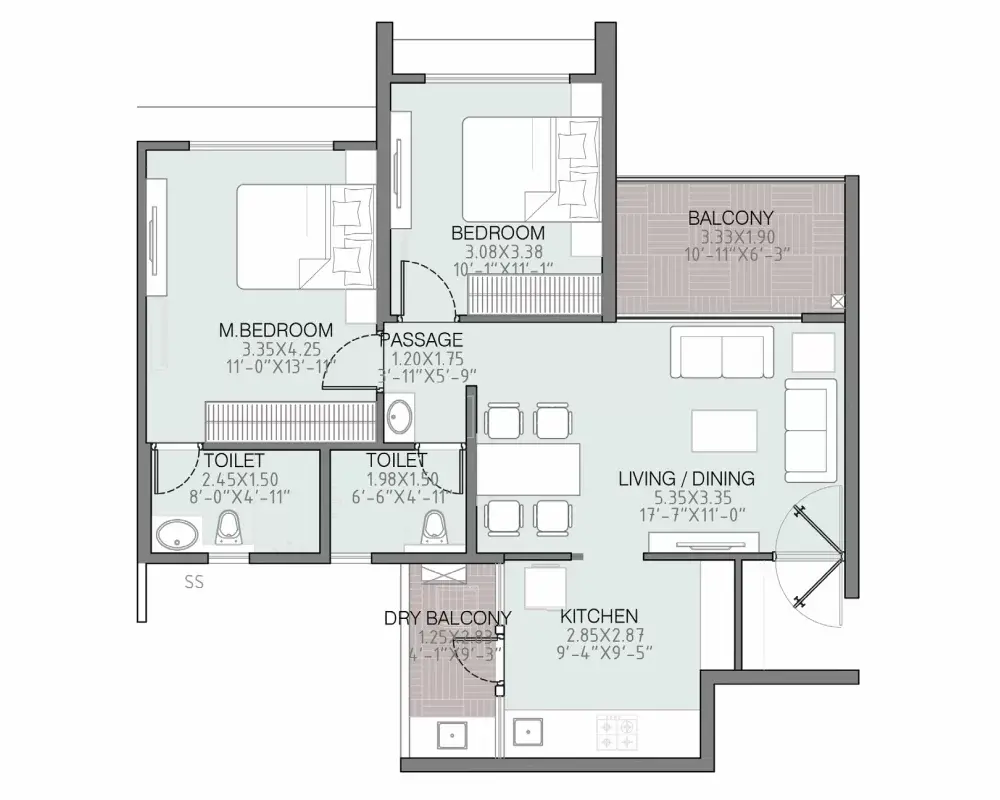 2 RLK Optima - 797 Sq.ft carpet floor plan