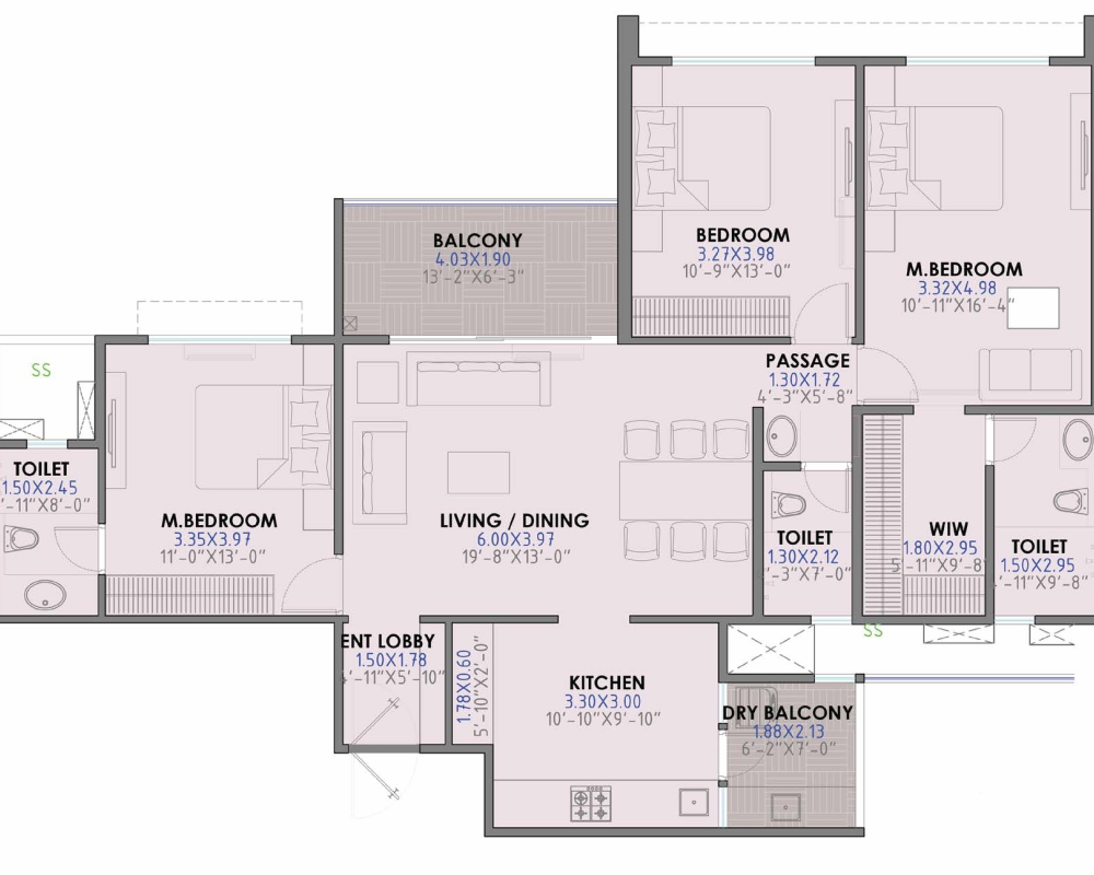 3 RLK Grande - 1250 Sq.ft carpet
